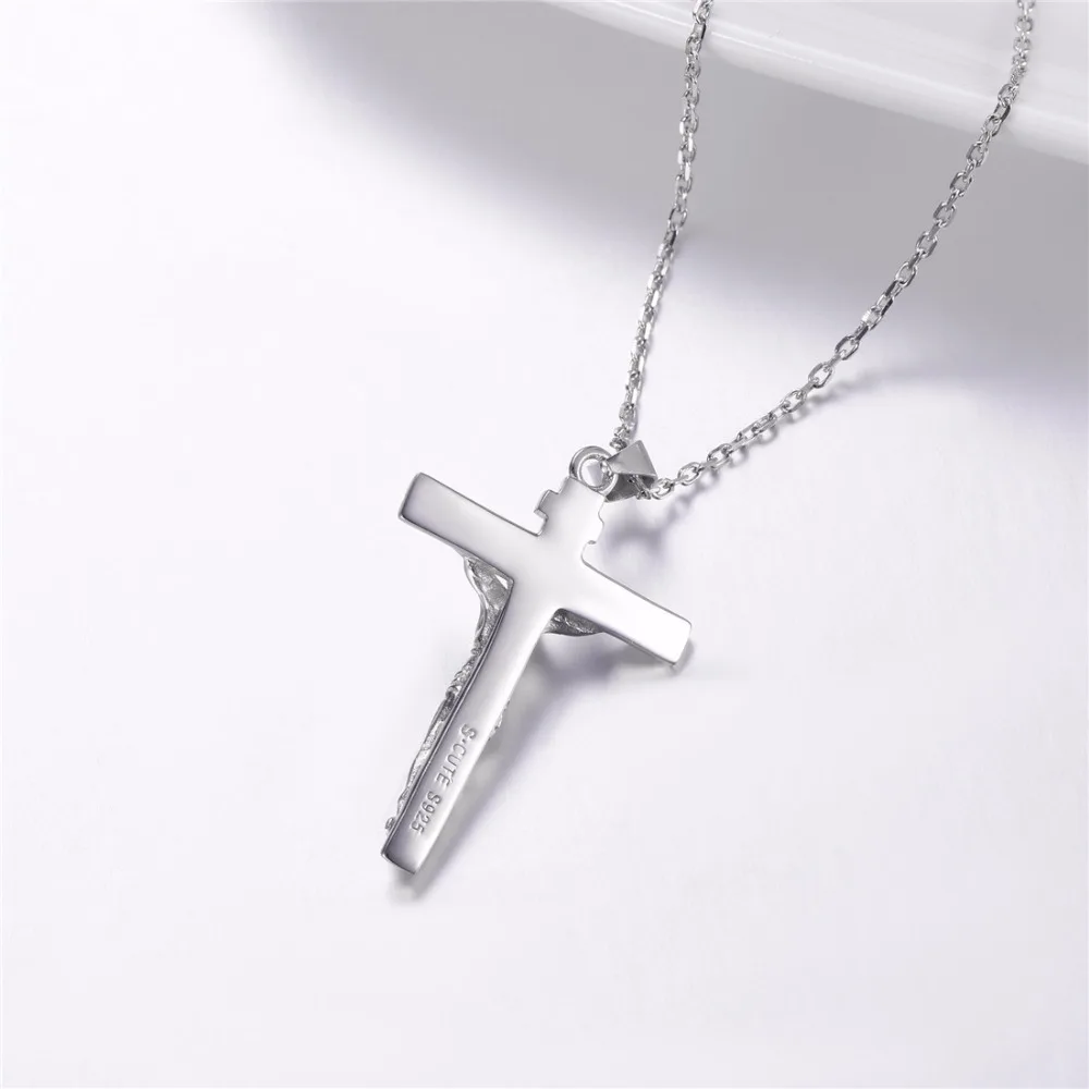 SILVERCUTE цельное 925 пробы Серебряное ожерелье Крест Иисуса Христа унисекс классическое религиозное украшение для церкви SCP6348B