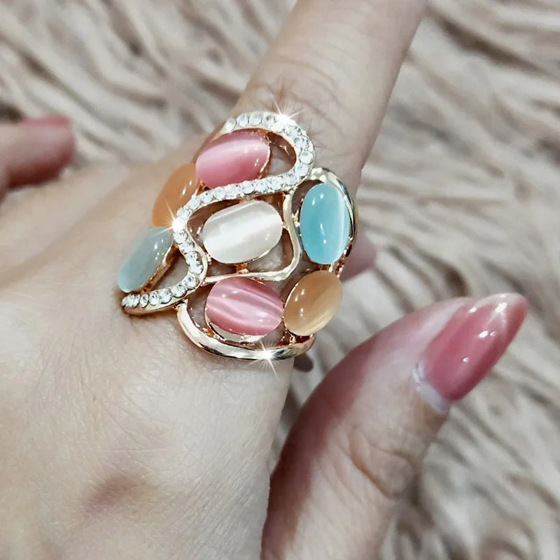 SINLEERY женские Роскошные полые многоцветные опаловые большие кольца Размер 6 7 8 9 10 розовое золото цвет Винтажные Ювелирные изделия JZ509 SSB