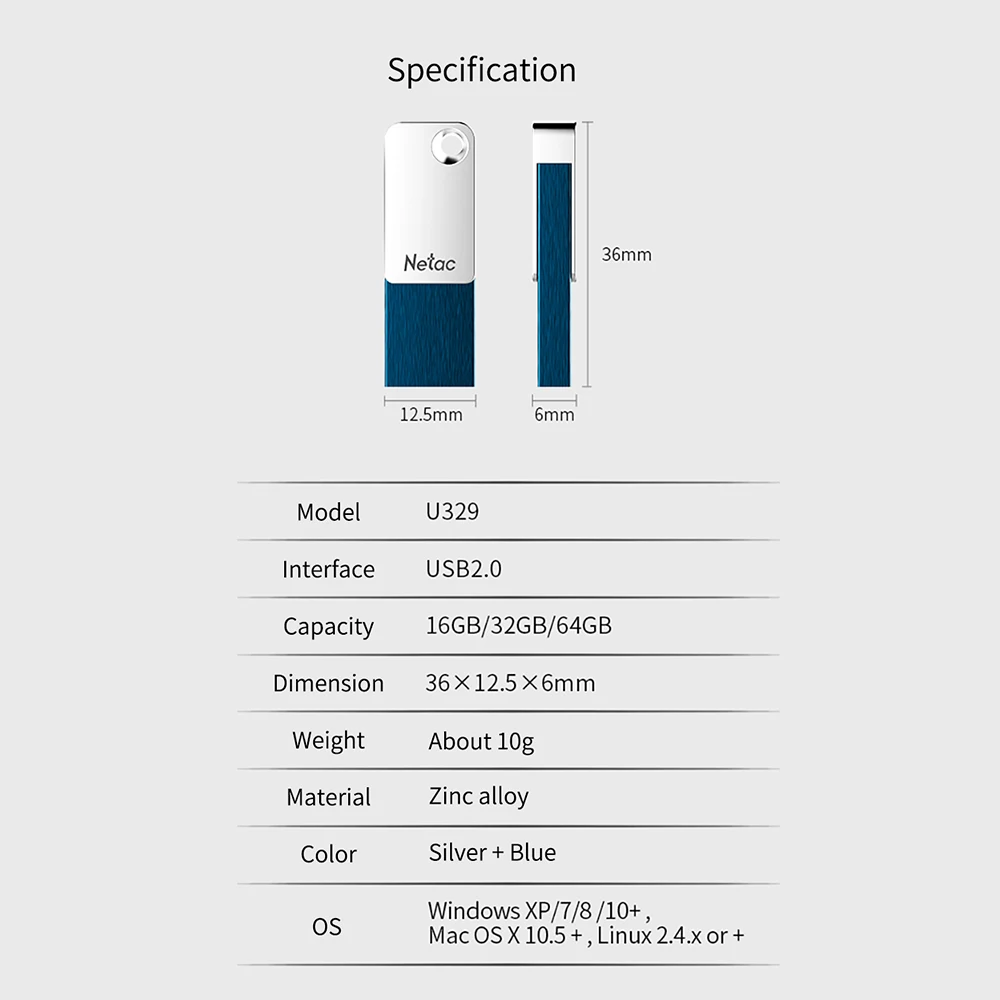 Netac U329 бизнес USB 2 0 флэш диск 16 ГБ 32 64 Гб Rctangle USB2.0 флеш накопитель металлический