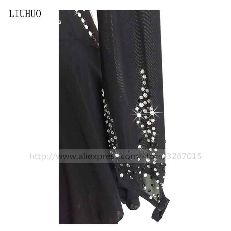 Платье для фигурного катания женское девочек на коньках чистый черный с длинным