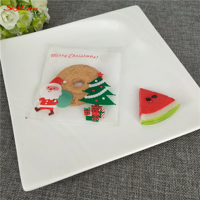 100 Pcs10x10cm милый Санта Клаус пластиковый целлофан конфеты печенья подарочные сумки
