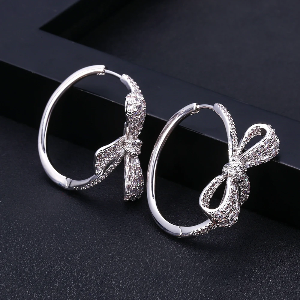 Женские серьги кольца с геометрическим бантом janekellytrendy фианитом ювелирные