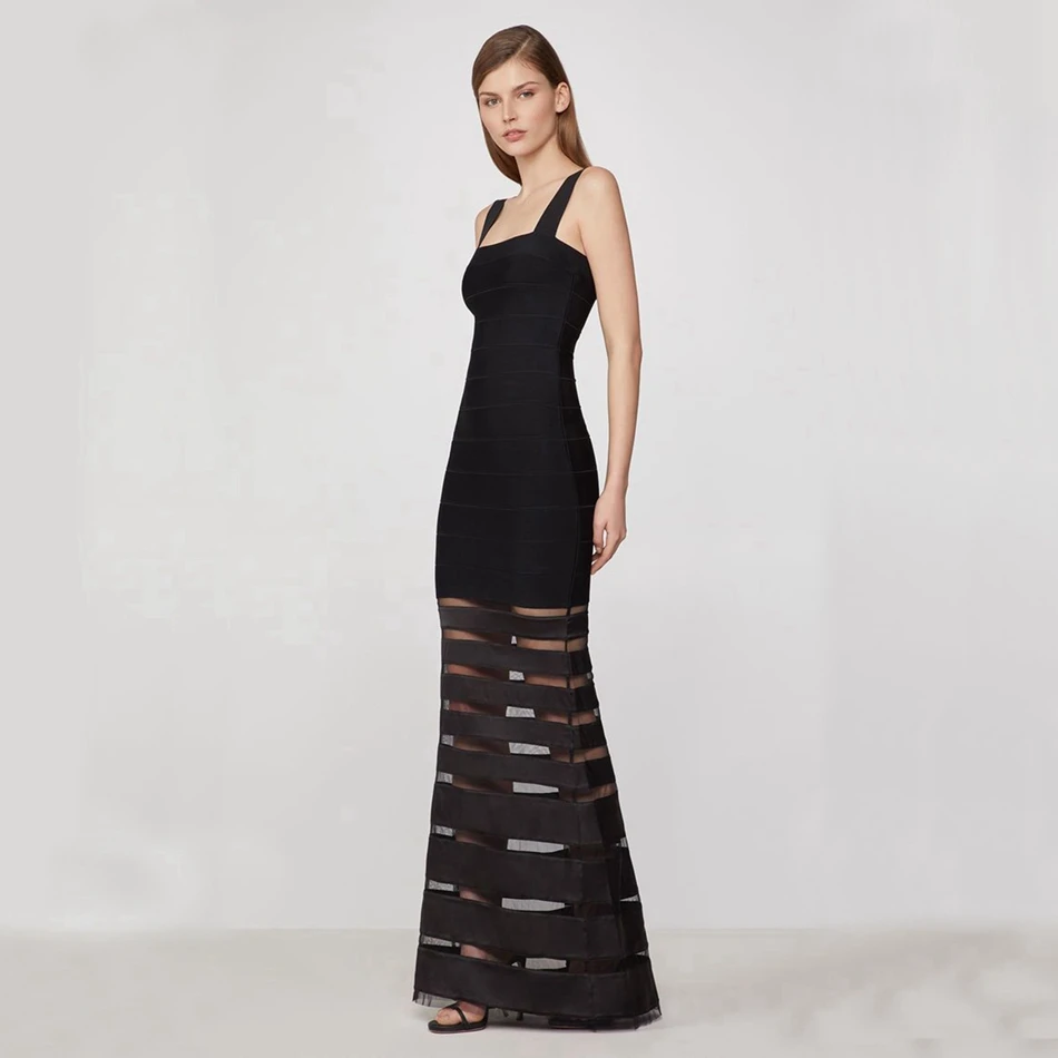 Бандажное летнее женское платье Русалка Bodycon Vestidos Черное макси вискозное Бандажное платье Новое поступление спагетти ремень вечернее платье