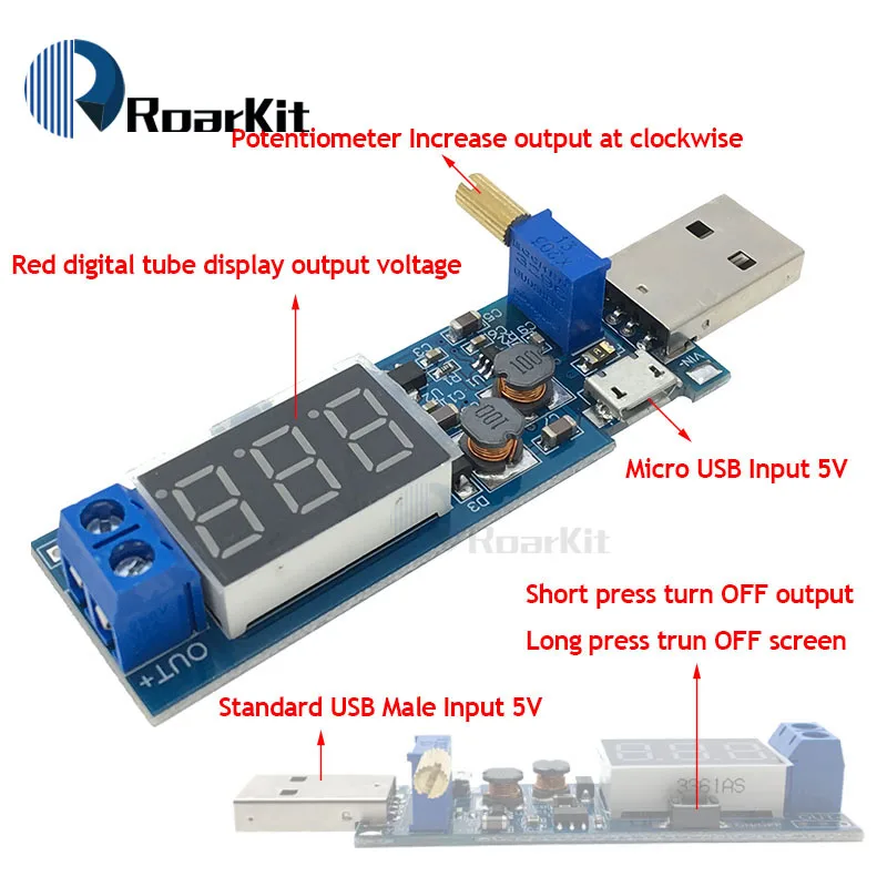 USB понижающий модуль питания DC 5 В до 3 В/9 В/12 с ЖК дисплеем Регулируемый
