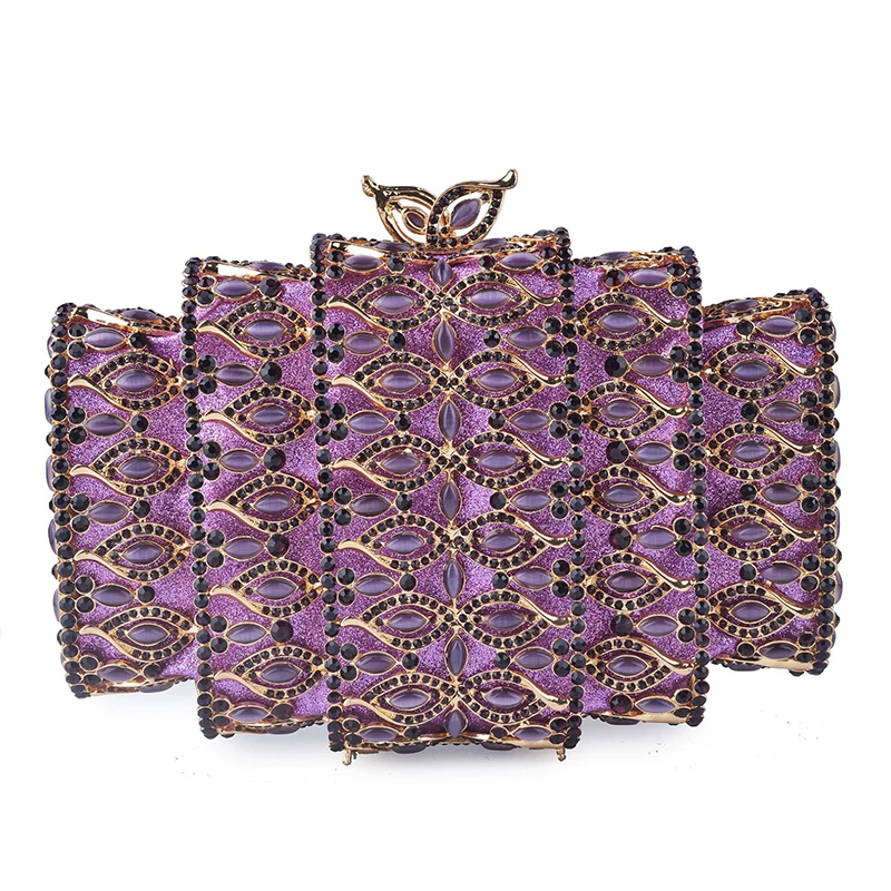 

XIYUAN Brand Purple/Silver/Black/Red Evening Bags Clutches Women Crystals Handbags Luxury Metal Party Purse Ladies Shoulder Bag