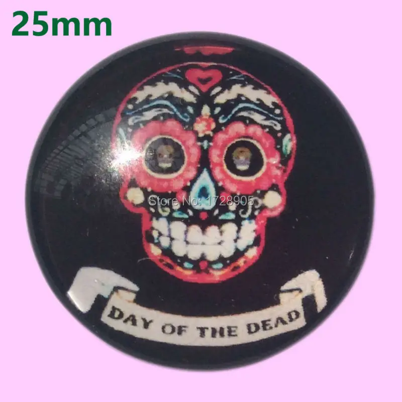 

Glass Cabochons 25mm 10pcs Halloween Day of the Dead Skull Dome glass cabochon fit DIY snap bracelet jewelry print button