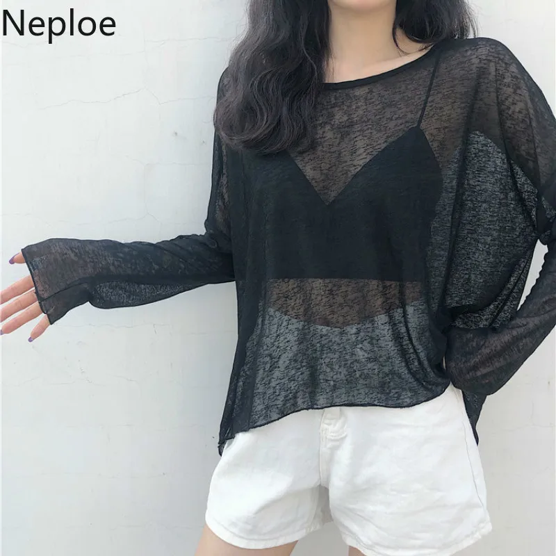 Neploe трикотажный пуловер Женская блузка лето 2019 новый круглый вырез длинный рукав