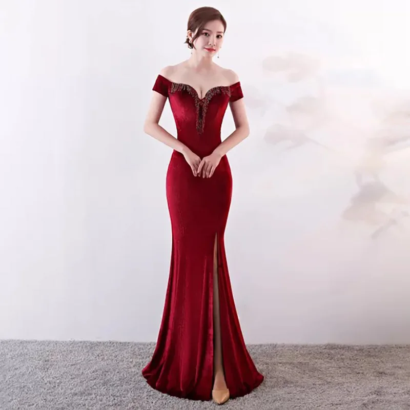 

D064 off the shoulder long mermaid floor length dress