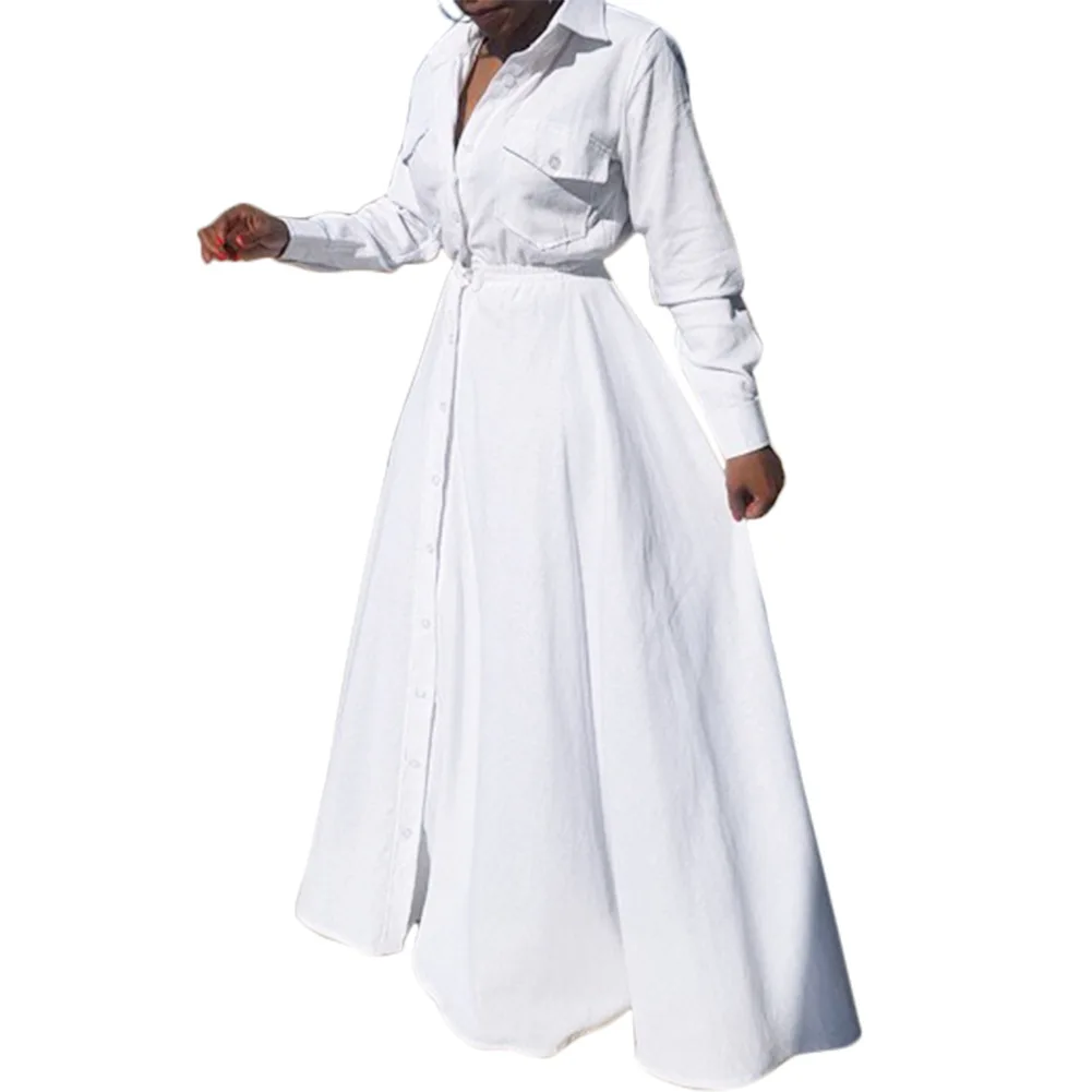 Женское платье рубашка макси с длинным рукавом и V образным вырезом|maxi shirt dress|shirt