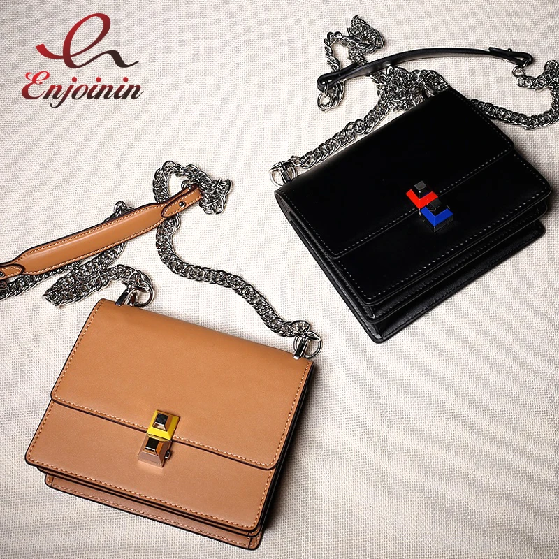 Высокое качество моды случайные Натуральная Кожа заклепки цепи дамы сумки на