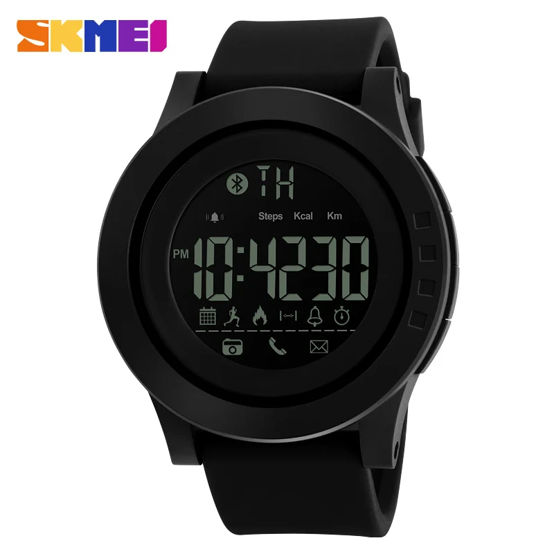 SKMEI Bluetooth мужские умные спортивные часы многофункциональные умные наручные часы приложение напоминание камеры напоминание о калориях сообщения о звонках - Цвет: Черный
