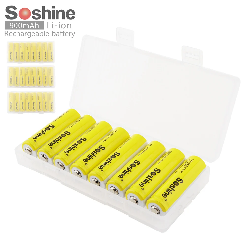 Soshine 24Pcs 3.7V ICR 14500 900mAh Li-ion Rechargeable Battery with Safety Relief Valve and Portable Box for Flashlight | Электроника
