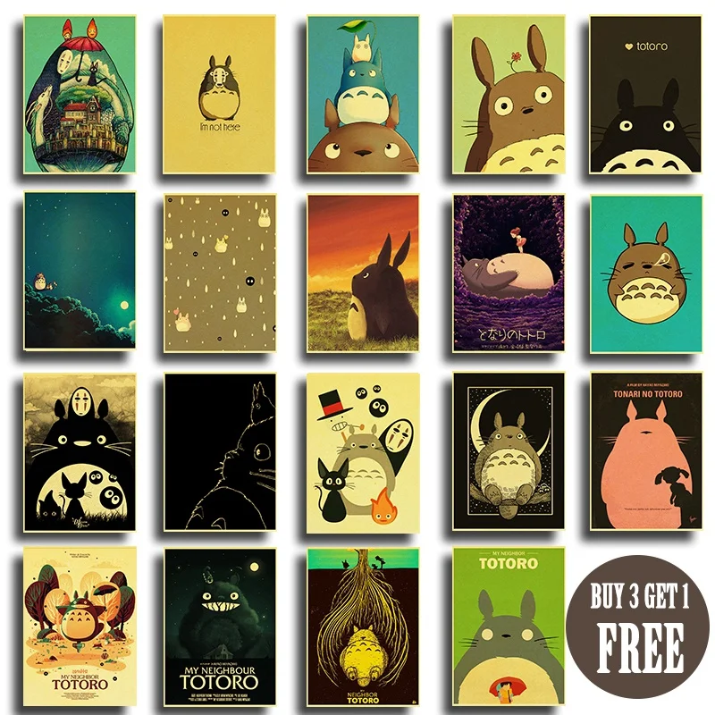 

Hayao Miyazaki Classic Anime Movie Totoro Poster Children Room Decor Kraft Paper Vintage Printed Posters Art wall stickers