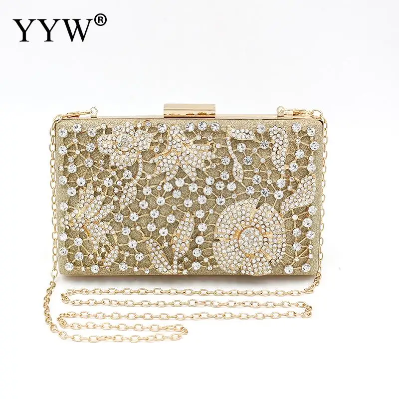 

Metal Pearl Box Clutch Evening Party Bags For Women 2019 Rhinestone Crystal Clutches Purse Chain Crossbody Bags Luxury Clutches