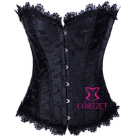 sexy embroidery lace trim burlesque corset and bustier top sexy womens gothic corselet body shaper corpete intimates