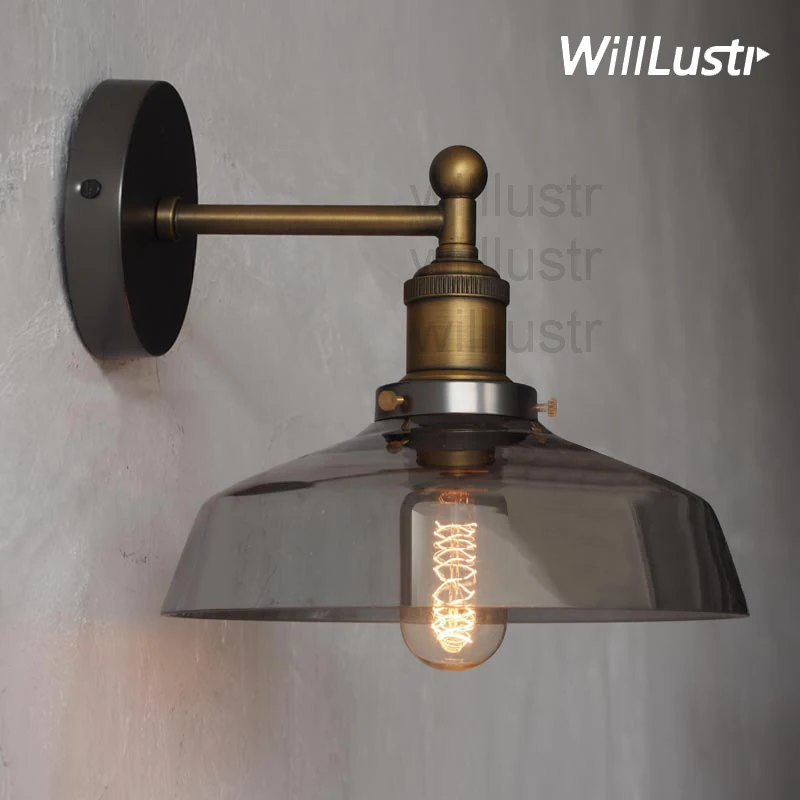 

Willlustr smoke glass shade wall lamp loft style wall sconce lighting fixture bedside rest room hotel restaurant cafe bar light