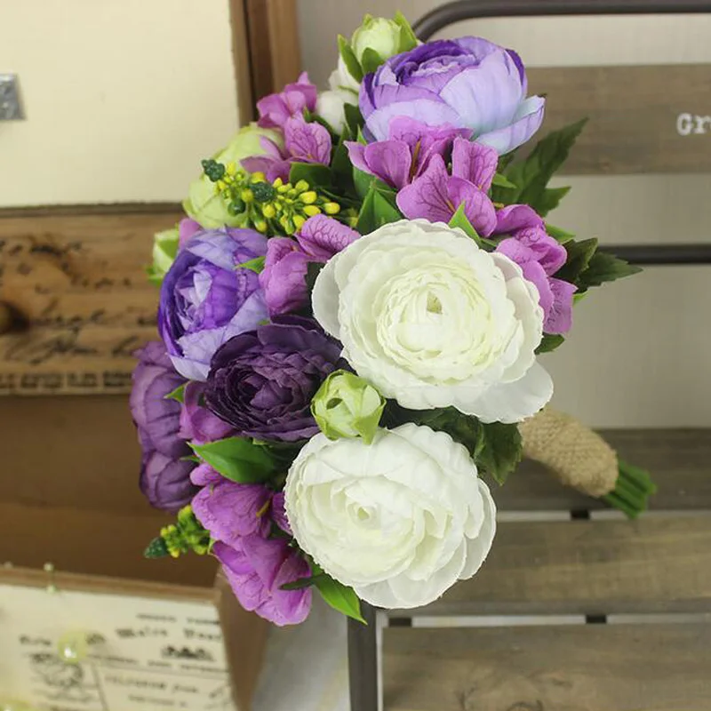 

Сделай Сам Новинка 1 букет Искусственные фиолетовые розы цветы невесты держащие Цветы Свадебные украшения офисные домашние декоративные и...