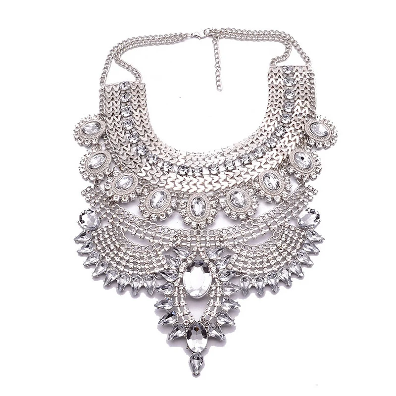 Fashion Elegant Temperament Bib choker necklace Women statement big chunky vintage black silver crystal #232831 | Украшения и