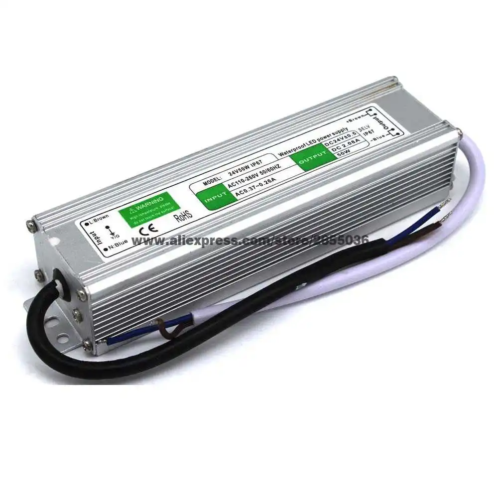 Водонепроницаемый ip67 источник питания 24V 2.1A 50w светодиодный трансформатор AC110V 220V