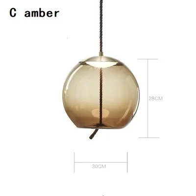 C amber Круглая эллиптическая стеклянная люстра из пеньковой веревки, люстра для столовой, лофт, люстра, Прямая поставка - Цвет абажура: C amber