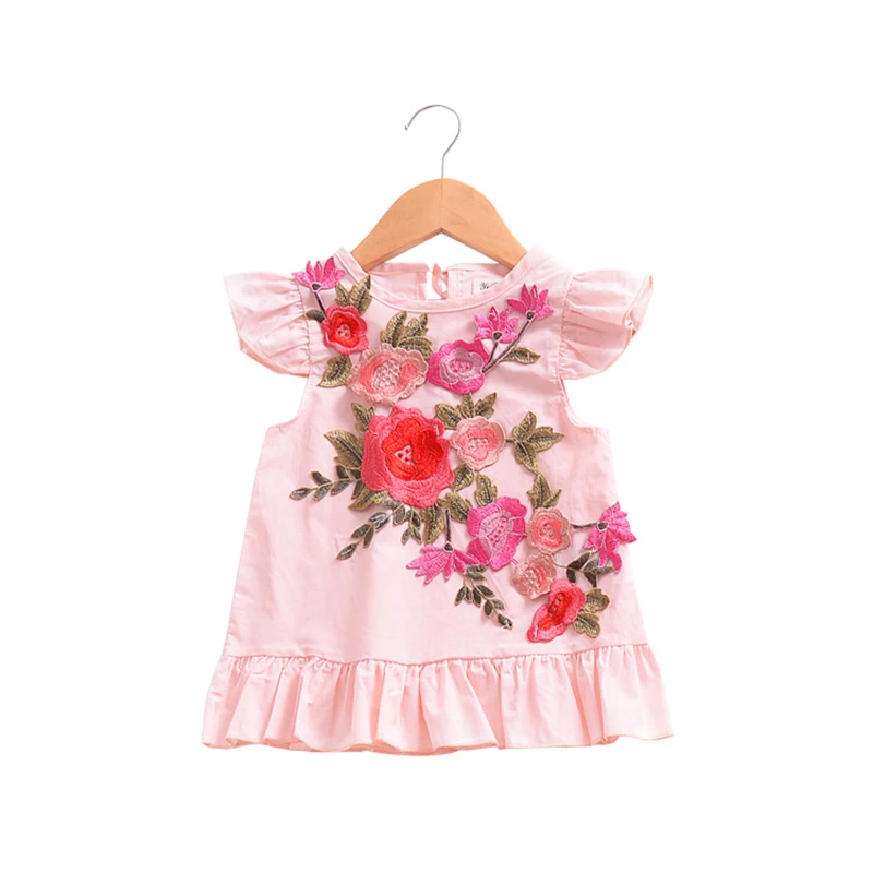 Elegant lady wind dress cute baby lunch break three-dimensional flower pleated |