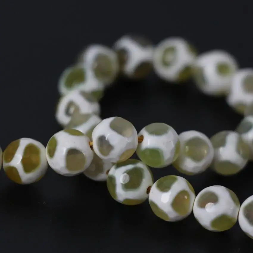 Different size 3Strand/Lot Wholesale Yellow&ampWhite Football Stripe Tibetan Dzi Onxy Faceted Round Loose Beads DIY Jewelry Making |