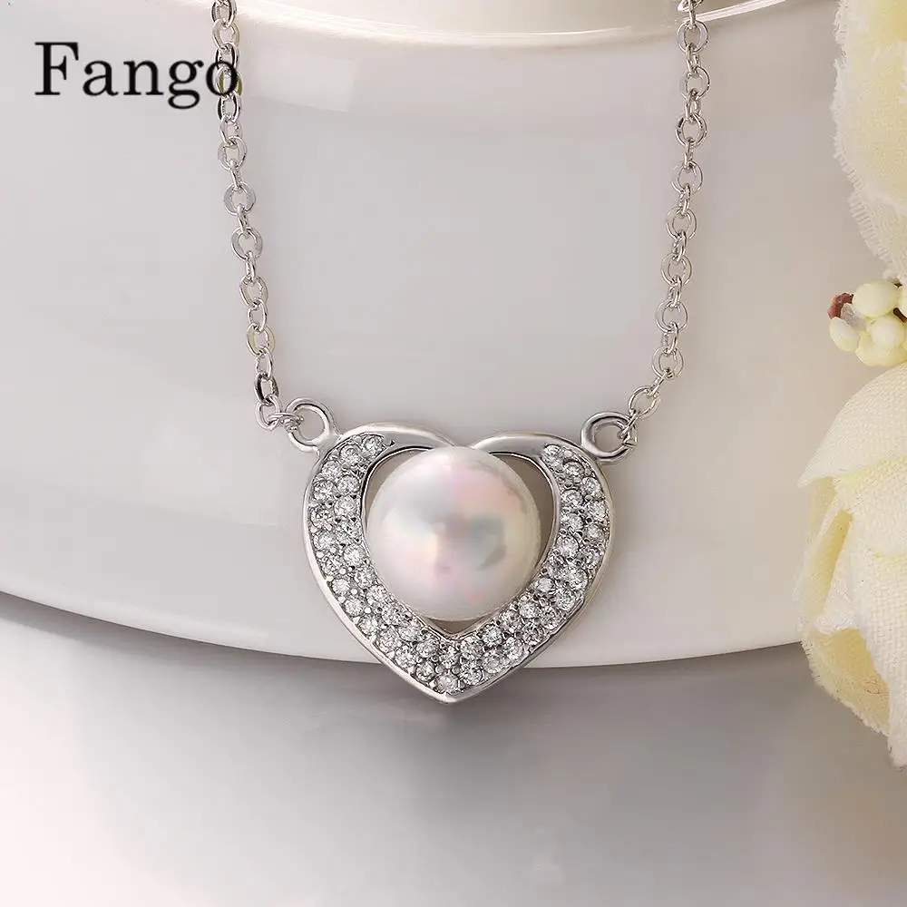 2017 Мода Сердце Женщины Кулон Классический Белый Жемчужное Ожерелье и Ювелирные