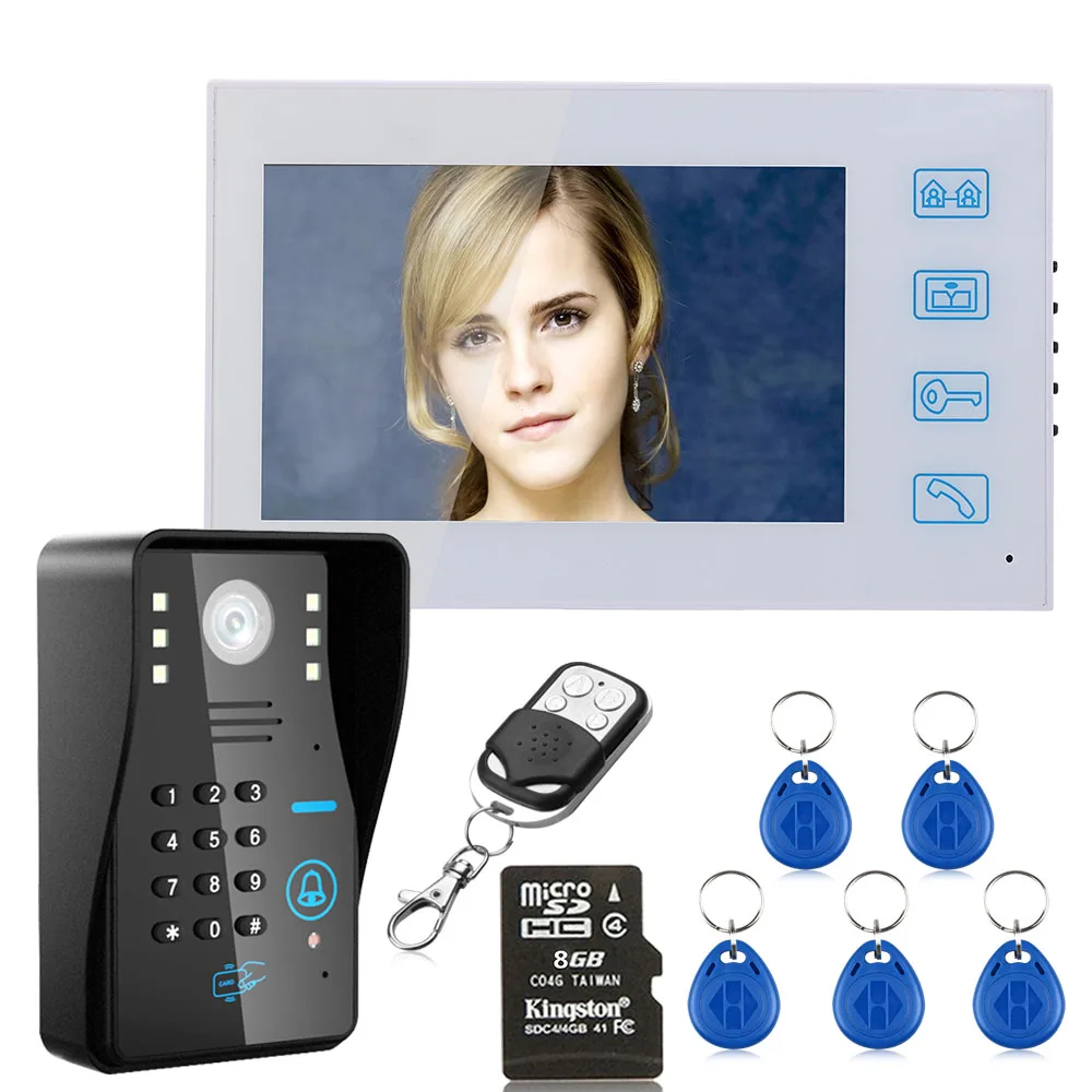 7 &quotHD запись RFID пароль видео домофон дверной звонок с 8G tf картой Ночное Видение