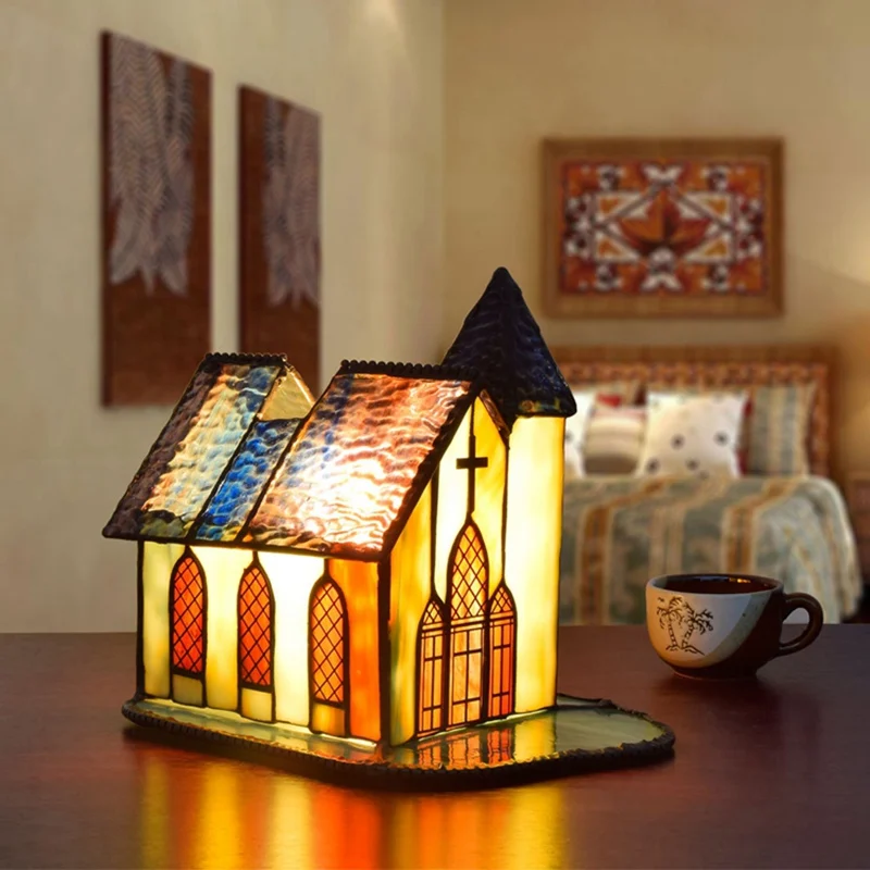 Европейский стиль креативное винтажное витражное стекло Lampara De Mesa Lampe Chevet Chambre Abajur