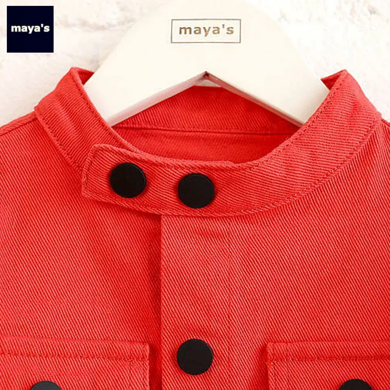 Mayas/Весенняя Детская куртка красного цвета из чистого хлопка детское пальто с