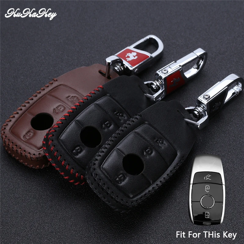 

KUKAKEY Leather Car Key Case Cover For Benz 2016 2017 E S Class For Mercedes New Design Accessories Keychain Holder Keyring