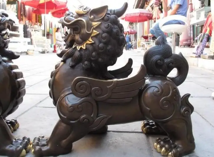 Королевского дворца бронза Медь Feng Shui зло Foo Dog Лев Храбрые войска статуя Kirin|statue