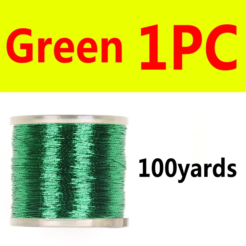 1pc green Bimoo 100 ярдов металлическая нить для обертывания стержней, ребристая нить Nymph Streamer, для завязывания мушек, крючок для изготовления - Цвет: 1pc green