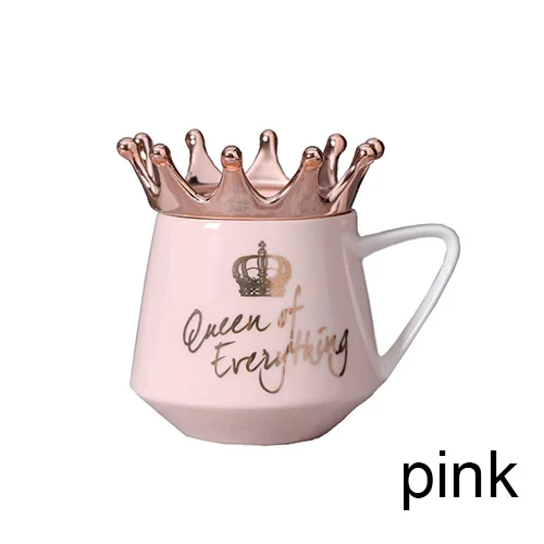 B Стиль Nordic Золотой творческий корона Марк Pink Girl завтрак Кофе Керамика чашка с обтянутый ложки, кружки - Цвет: B