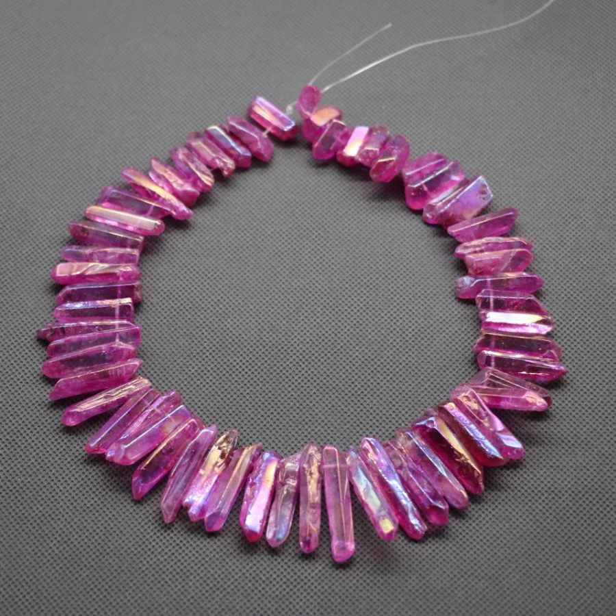 

Approx 57pcs/strand Natural Rainbow Rose AB Quartz Crystal Point Pendant Rough Top Drilled Spike Gem Beads Crystal Necklace