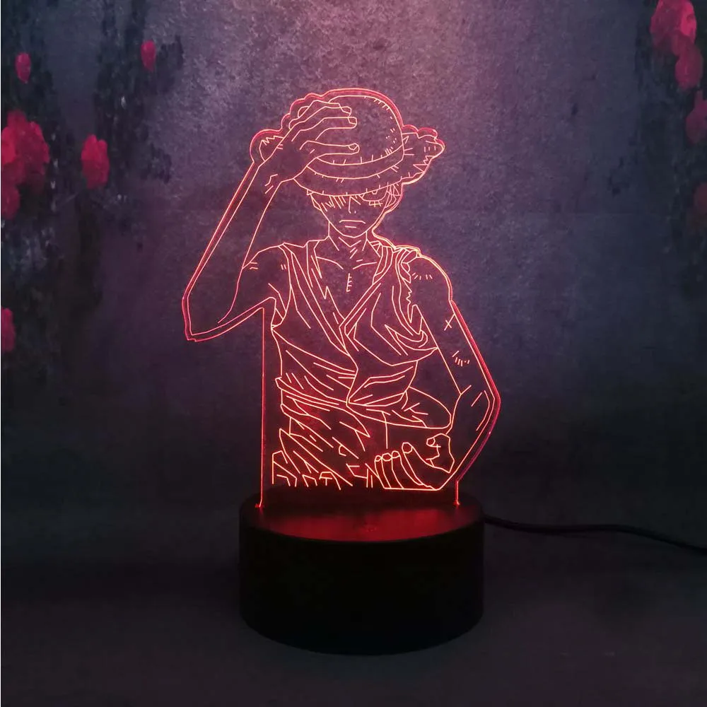 Мультфильм figrue 3D Луффи человек носить шляпу светодиодный светильник ночник для
