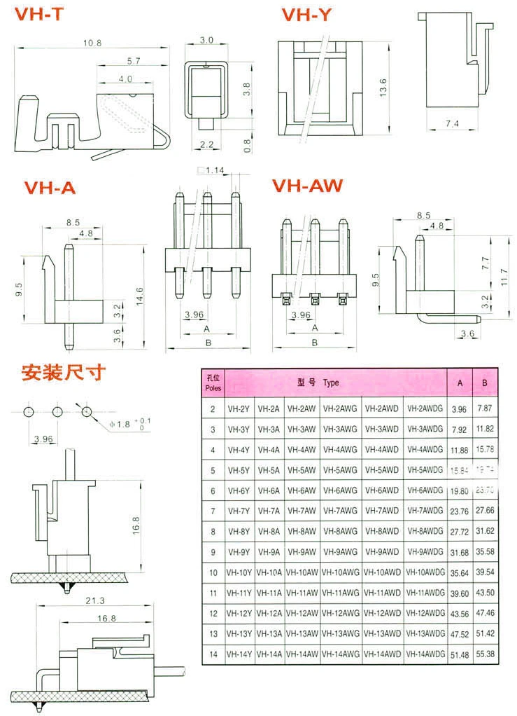 PHISCALE VH3.96 2 12Pin 3 96 мм 20 комплектов прямой/изогнутый штыревой соединитель Комплект +