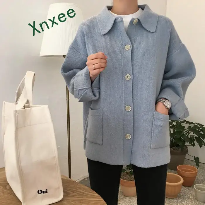 Xnxee Корейские осенние винтажные свитера кардиганы для женщин Новая Вязаная одежда модные однотонные Повседневные вязаные пальто с длинным рукавом
