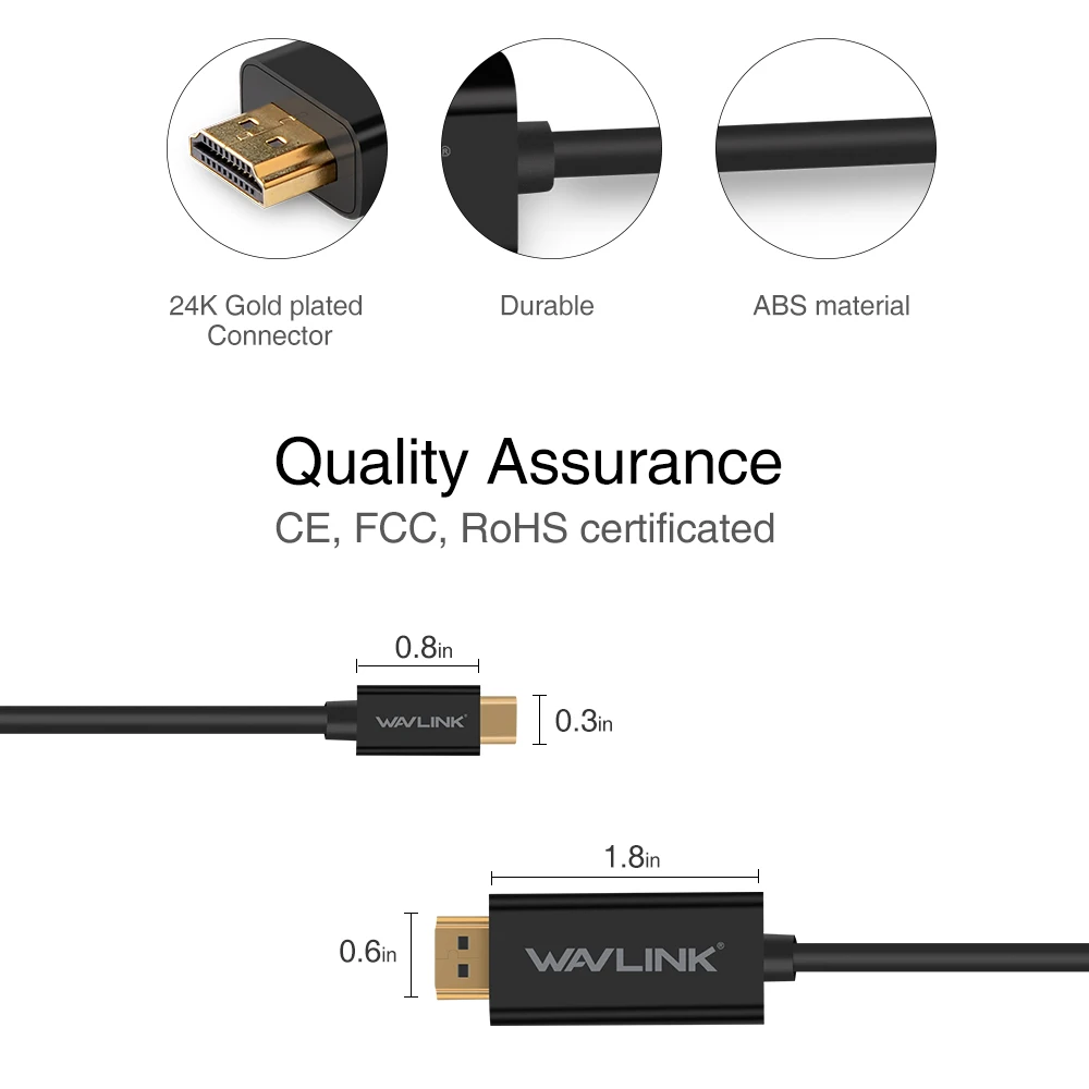 Wavlink USB 3 1 Тип C к HDMI 4 К HDTV USB-C адаптер кабель золото для MacBook Pro ChromBook Премиум