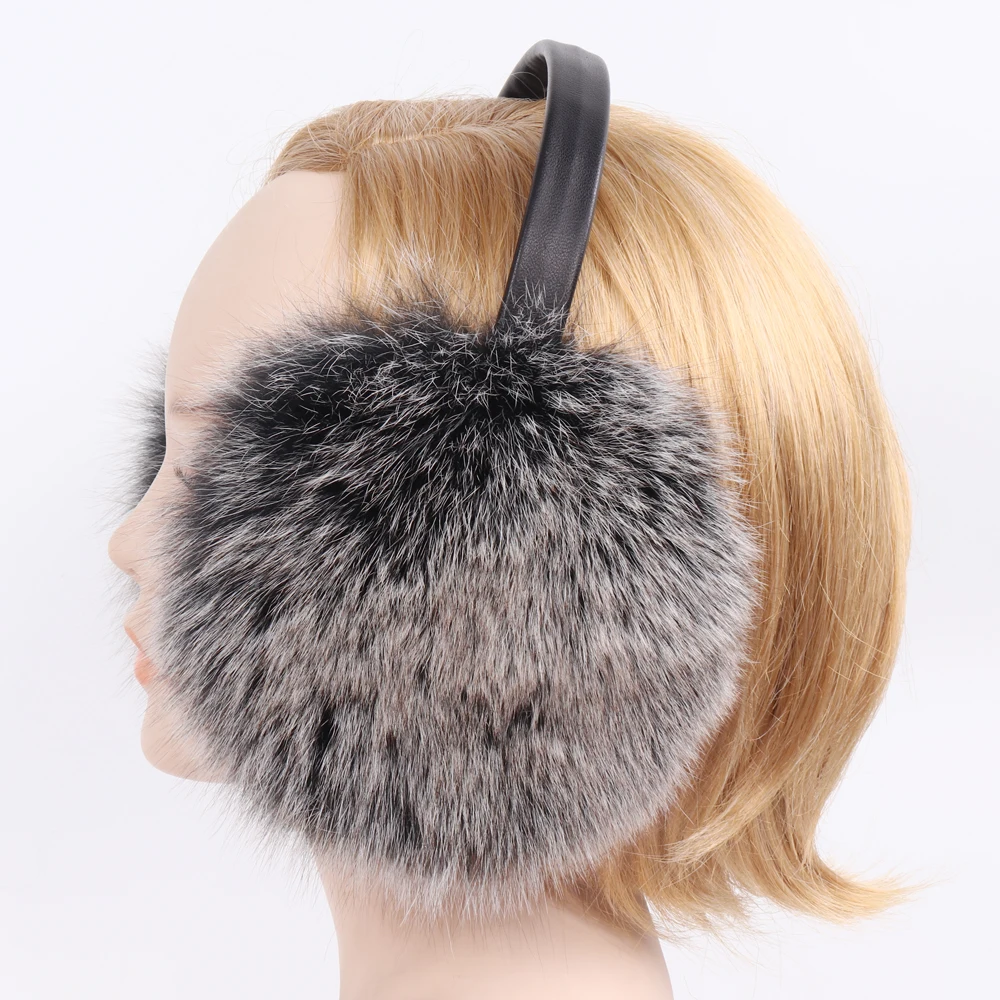 2021 New Russian Women 100% Natural Fox Fur Earmuffs Winter Warm Pompoms Plush EarMuff Girls Real Earflaps | Аксессуары для одежды