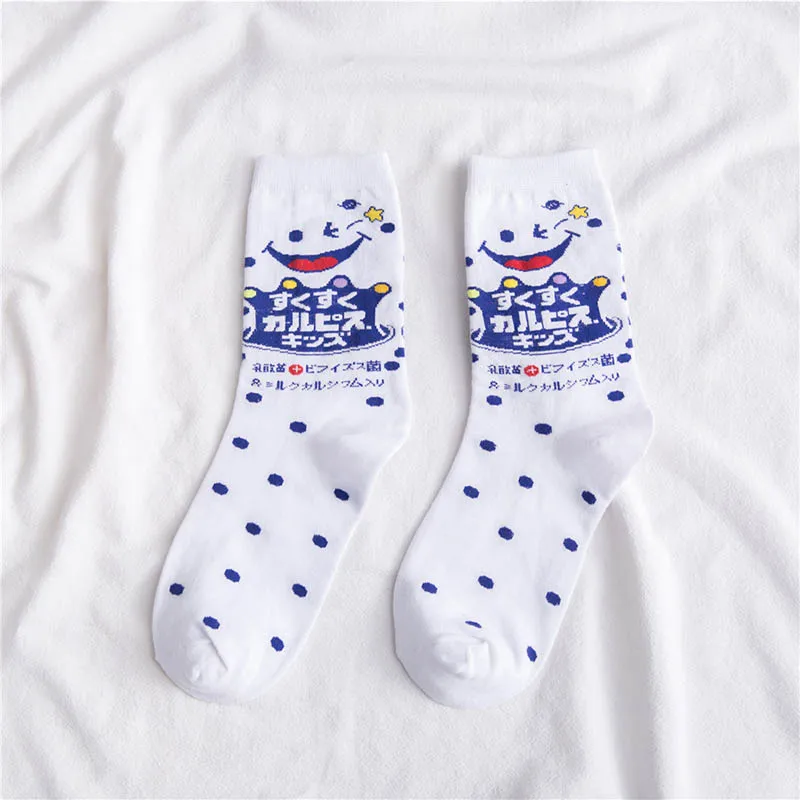 Blue Socks Японские Харадзюку милые белые забавные носки с мороженым Клубничные жаккардовые носки с фруктовым соком Meias кавайные носки женские Skarpetki Sokken - Цвет: Blue Socks