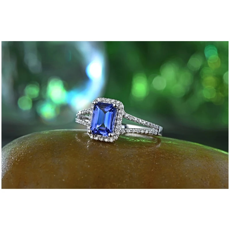 5x7 мм изумрудно-Фиолетовый Синий танзанит 0.25ct бриллианты 14kt Белое золото обручальное свадебное кольцо