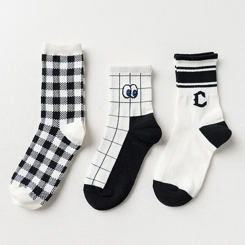 Женские носки Осень зима 3 пары длинные для девочек хлопковые полосатые цветные