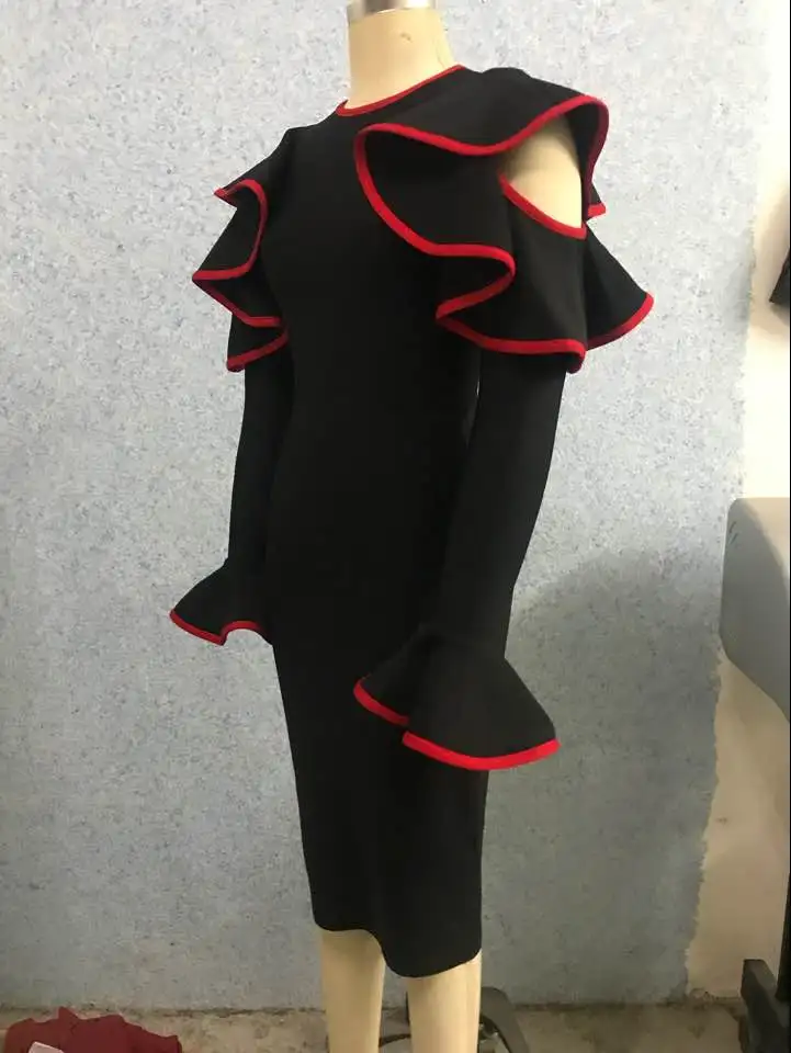 

New 2019 New Summer Women Bandage Dress Sexy Flare Sleeve White Ruffles Midi Club Dress Vestidos Celebrity Evening Party Dress