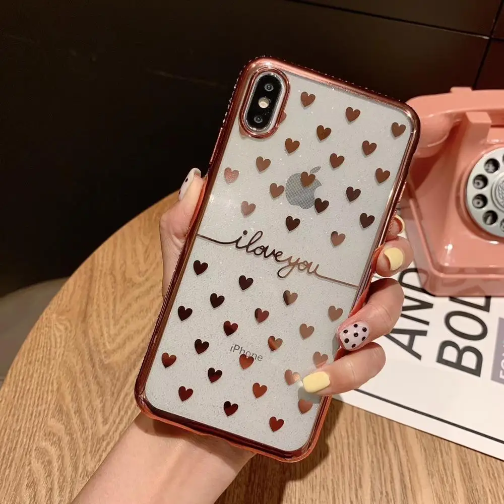 Diamond Case For iphone 6 6s 7 8 Plus X XR XS MAX Love Heart Pattern Back Cover 6plus 7plus 8plus XSMAX Bling Transparent Cases | Мобильные