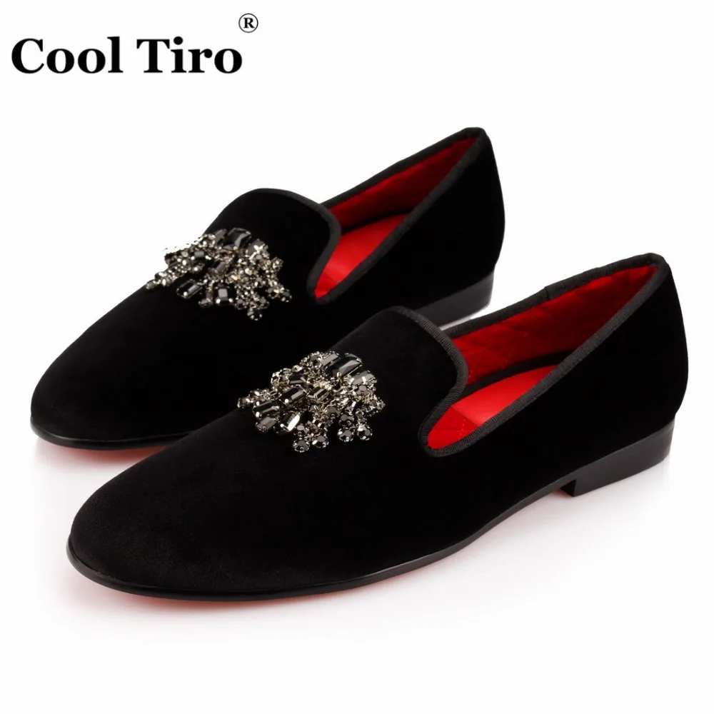 COOL TIRO/мужские лоферы; бархатная тапочка; Черные Мужские модельные туфли с кисточками и кристаллами; Туфли-слипоны; Роскошные вечерние и свадебные туфли на плоской подошве