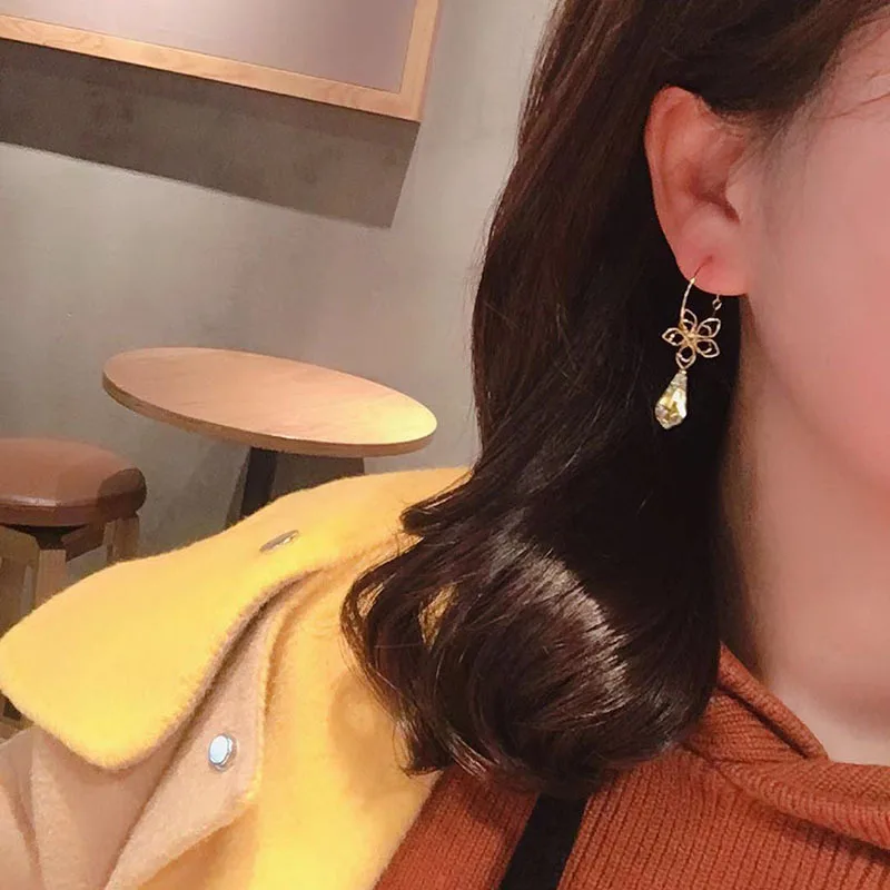 MENGJIQIAO, новинка, модный дизайн, Кристальные капли воды, кольцо, серьги-кольца для женщин, ручная работа, цветочный Шарм, ювелирные изделия, вечерние серьги
