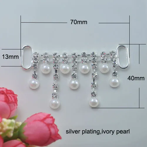 

(S0741)10pcs/lot,70mmx40mm,fit for 13mm-15mm ribbon, rhinestone connectors for hear jewelry,silver plating,ivory pearl