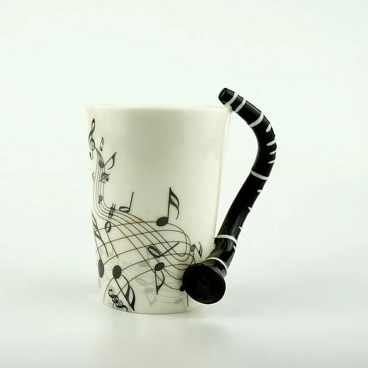 Novelty 220ml Clarinet Ceramic Cup Music Note Milk Juice Lemon Mug Coffee Tea Cup Christmas New Year Gift - Color: Black