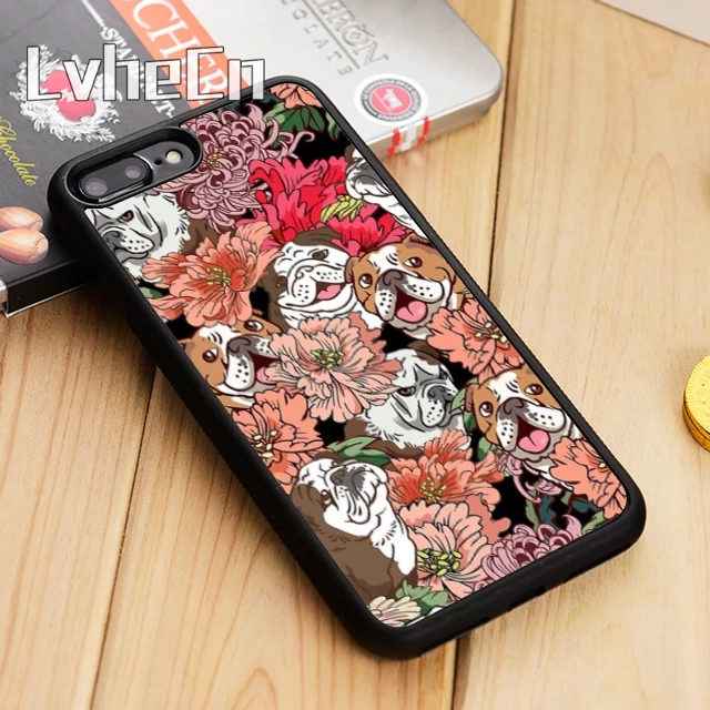 Чехол для телефона LvheCn с английским бульдогом собакой цветком iPhone 5 6 s 7 8 plus 11 12 Pro X